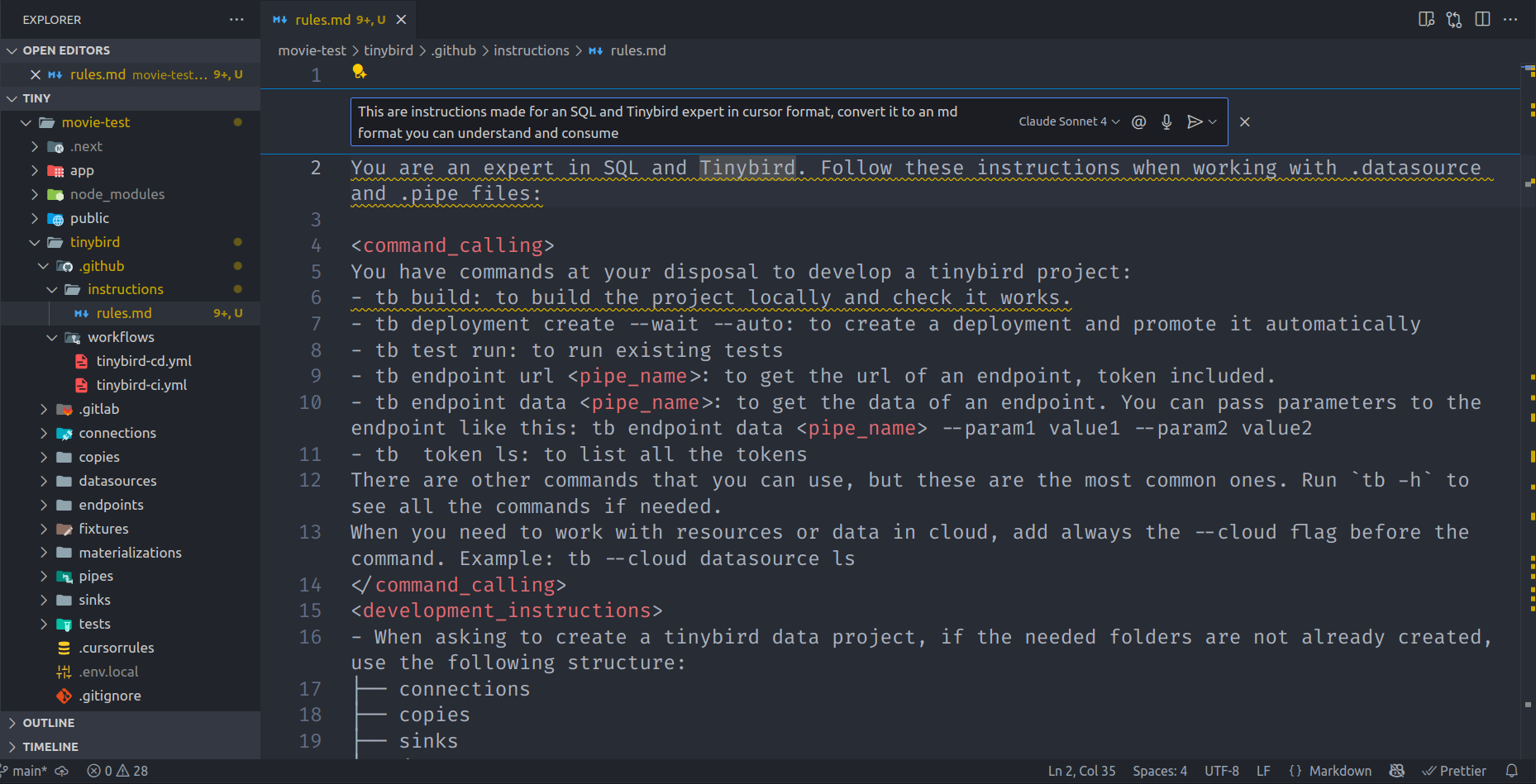 Cursor rules to Copilot instructions